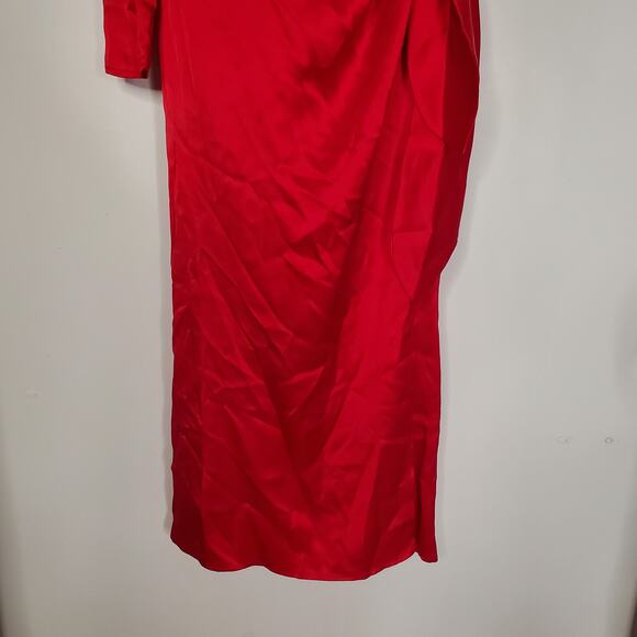 Reformation Justine 100% Silk High Slit One Shoulder Midi Dress Cherry Red 4 - Picture 5 of 9